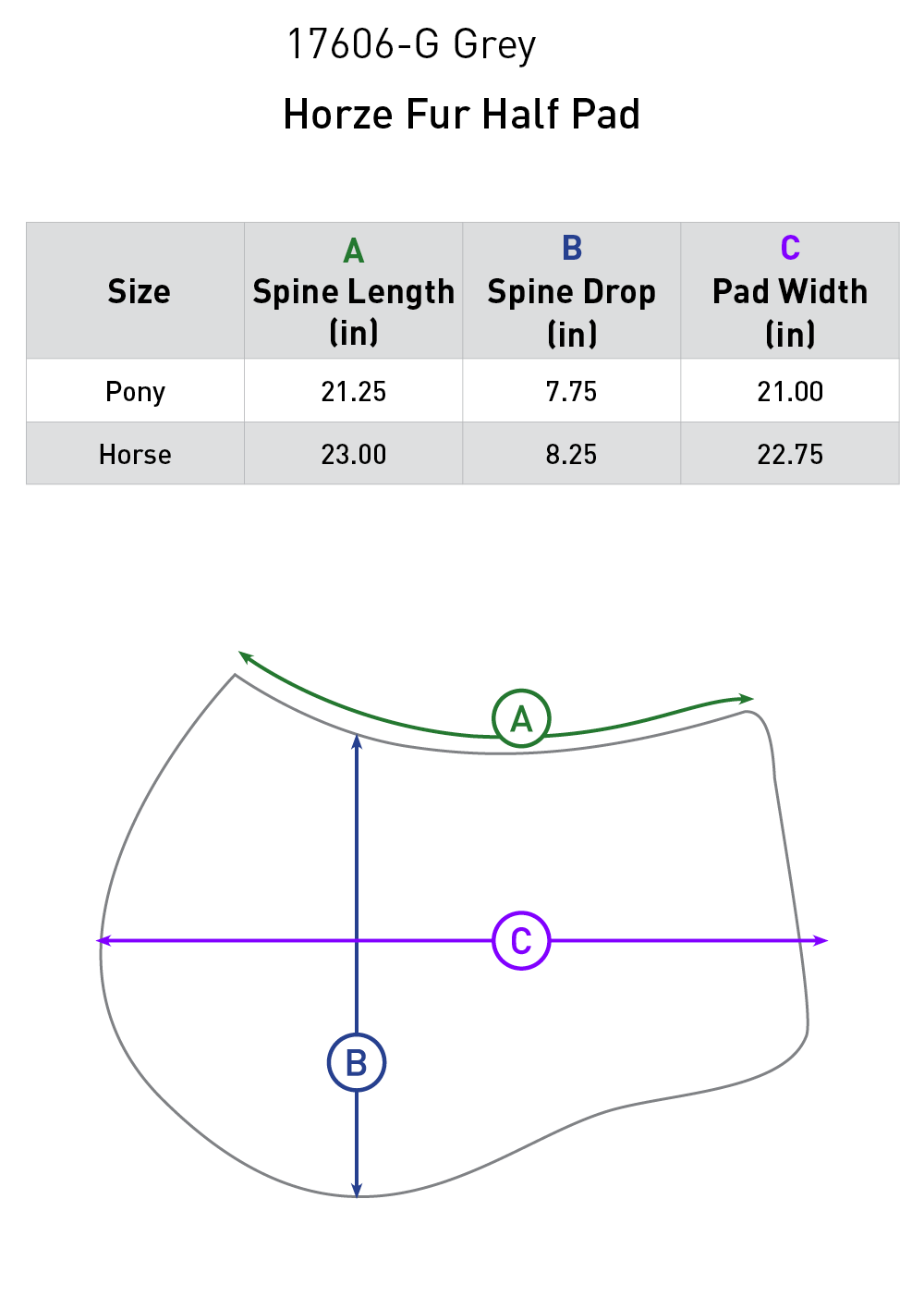 Size chart: Half Pads