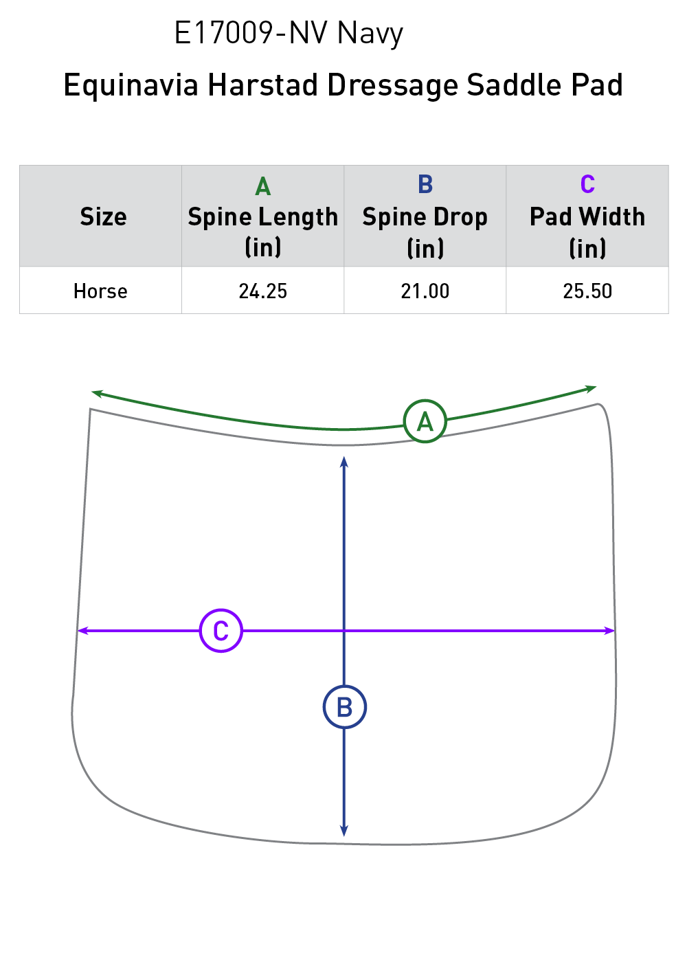 Size chart: Square Dressage Saddle Pads