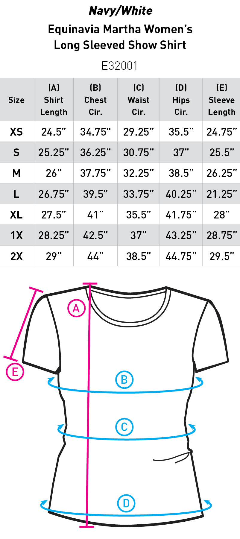 Size chart: English Show Shirts