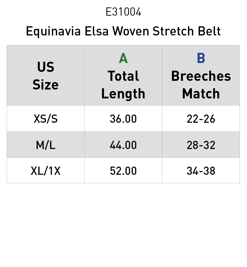Size chart: Equestrian Belts