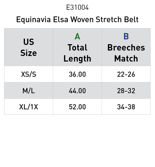 Size chart: Equestrian Belts