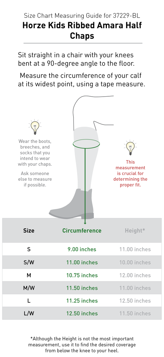 Size chart: Half Chaps