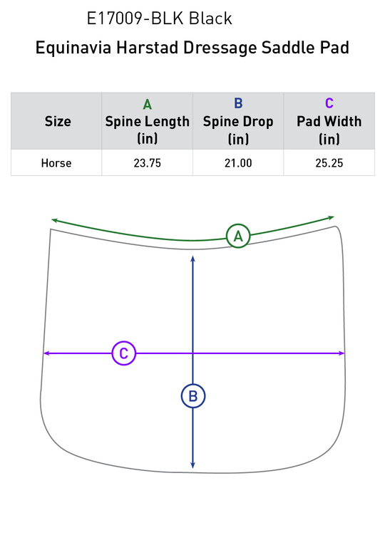 Size chart: Square Dressage Saddle Pads