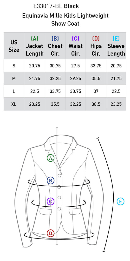 Size chart: Show Coats