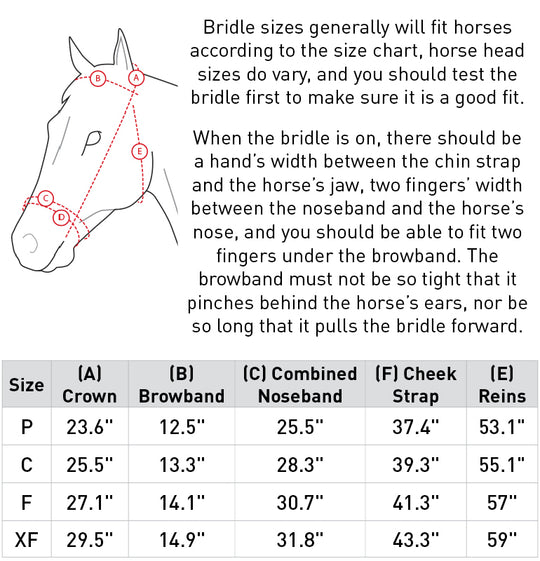 Size chart: English Bridles