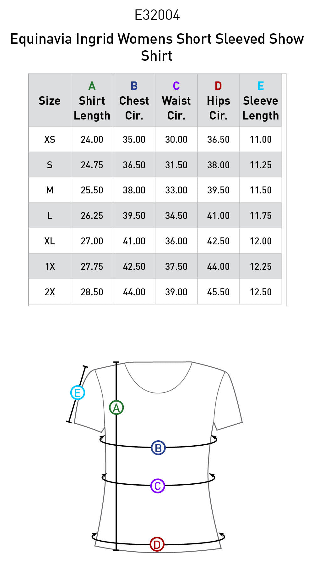 Size chart: English Show Shirts
