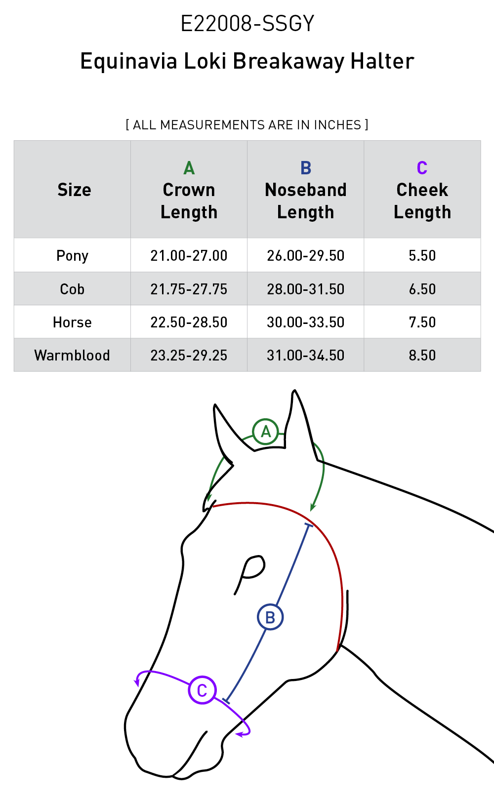 Size chart: Halters