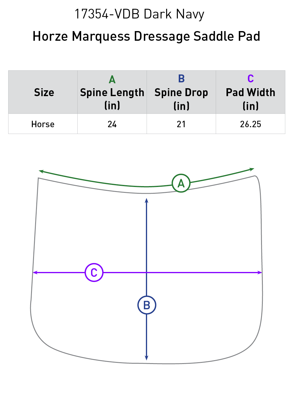 Size chart: Square Dressage Saddle Pads
