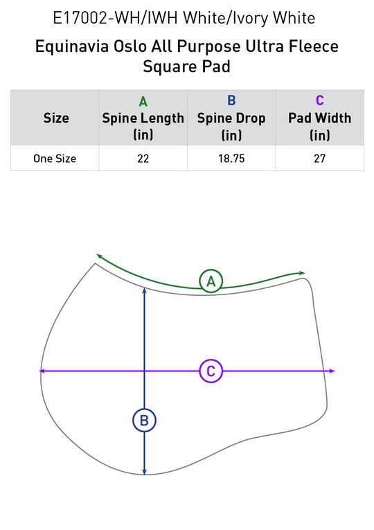 Size chart: Square All Purpose Saddle Pads