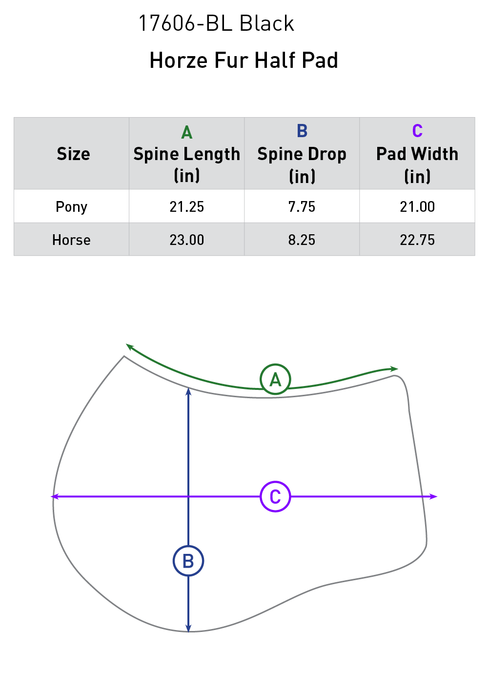 Size chart: Half Pads