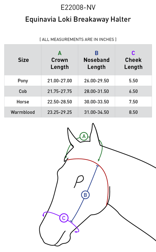Size chart: Halters
