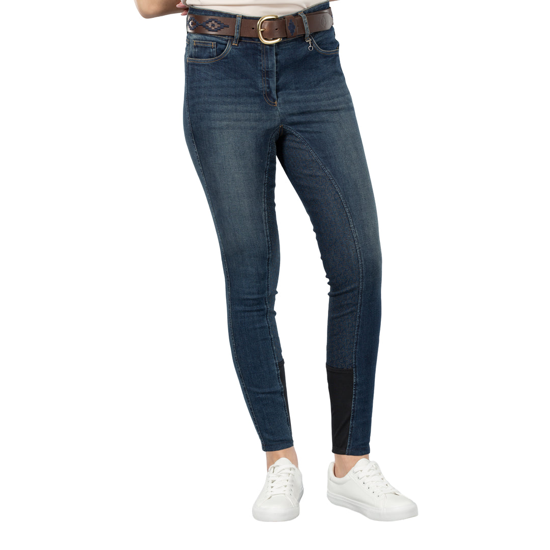 Horze Kaia Womens High Waist Denim Silicone Full Seat Breeches image #1