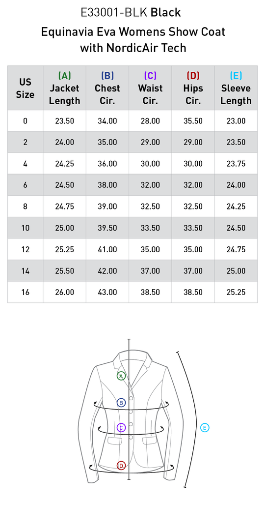 Size chart: Show Coats