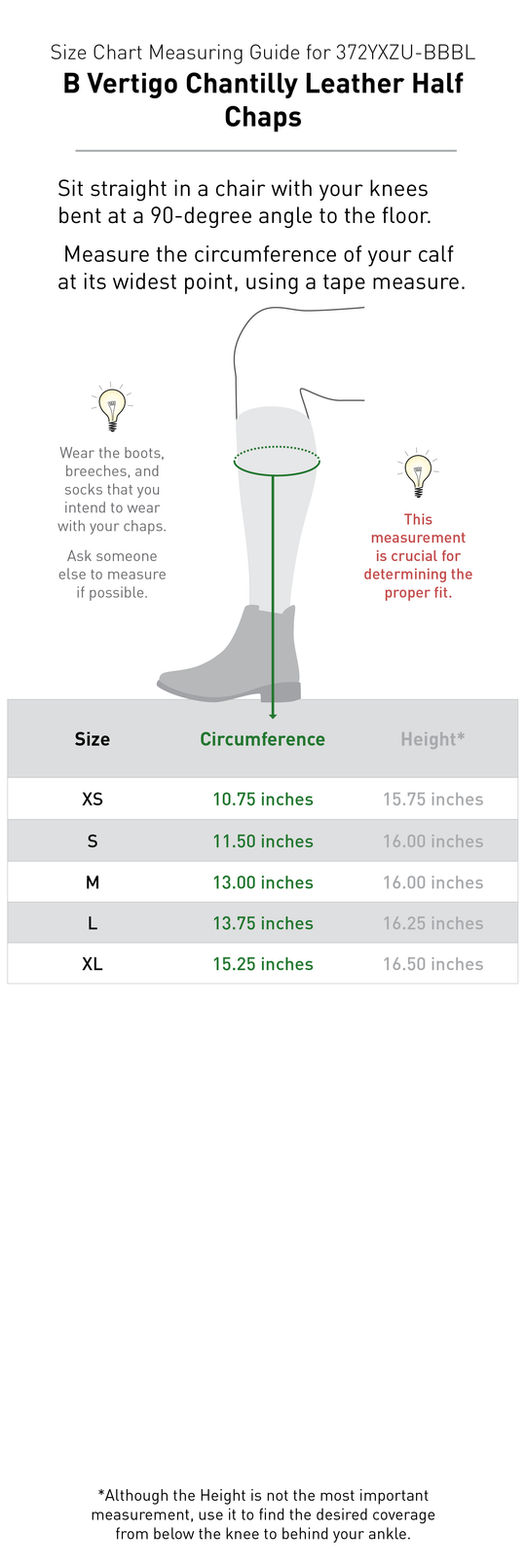 Size chart: Half Chaps