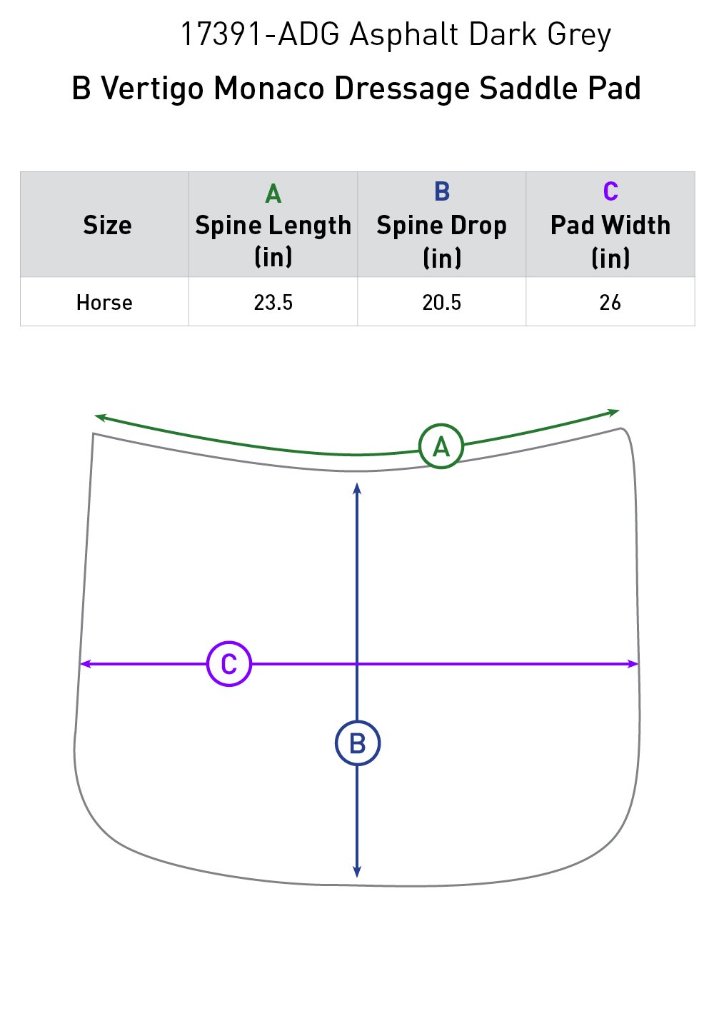 Size chart: Square Dressage Saddle Pads