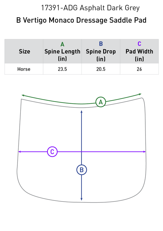 Size chart: Square Dressage Saddle Pads
