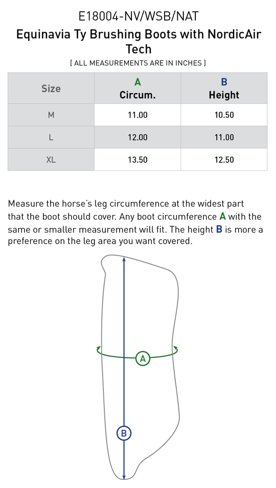 Size chart: Tendon/Galloping Boots