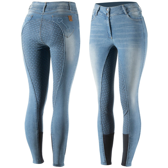 Horze Kaia Womens High Waist Denim Silicone Full Seat Breeches image 