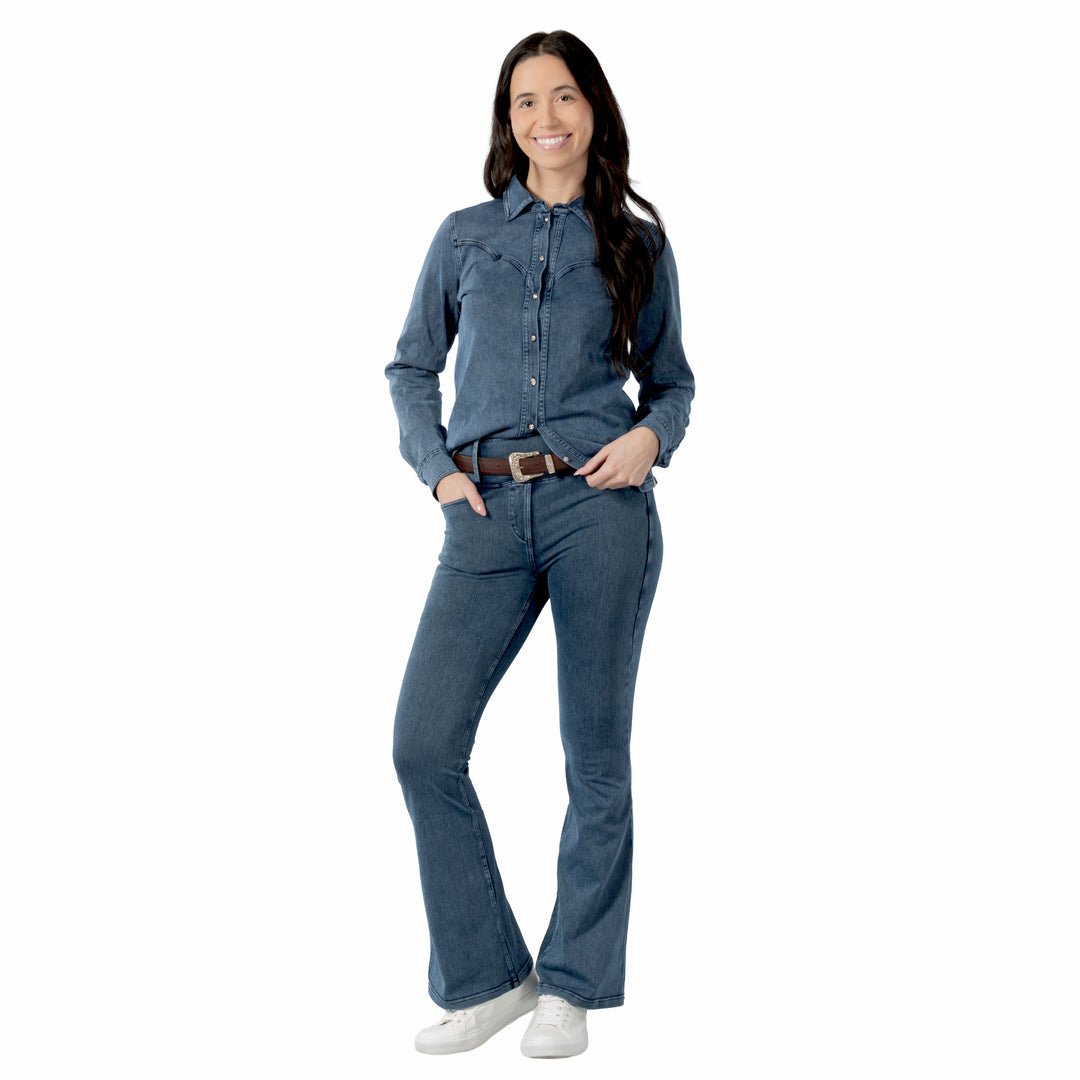 Horze Emery Womens Western Denim-Look Bootcut Tights image 