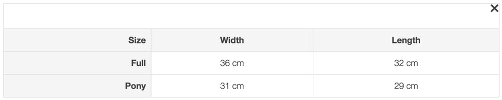 Size chart: Fly Masks