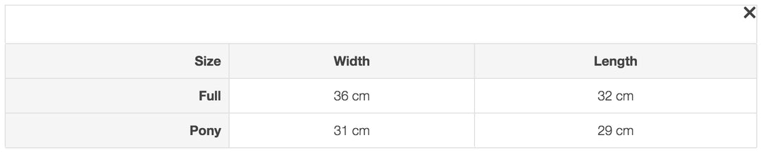 Size chart: Fly Masks