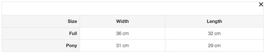 Size chart: Fly Masks