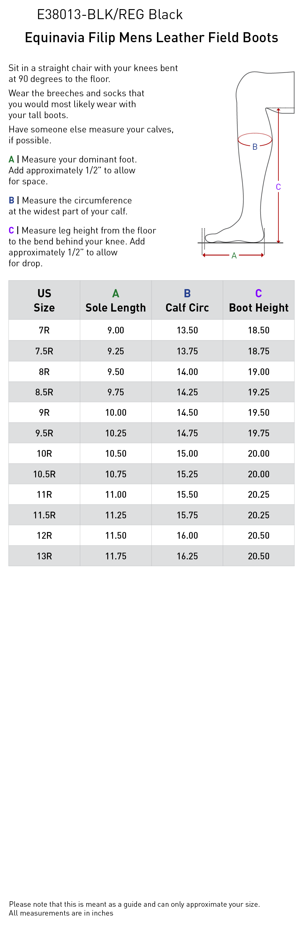 Size chart: Field Boots