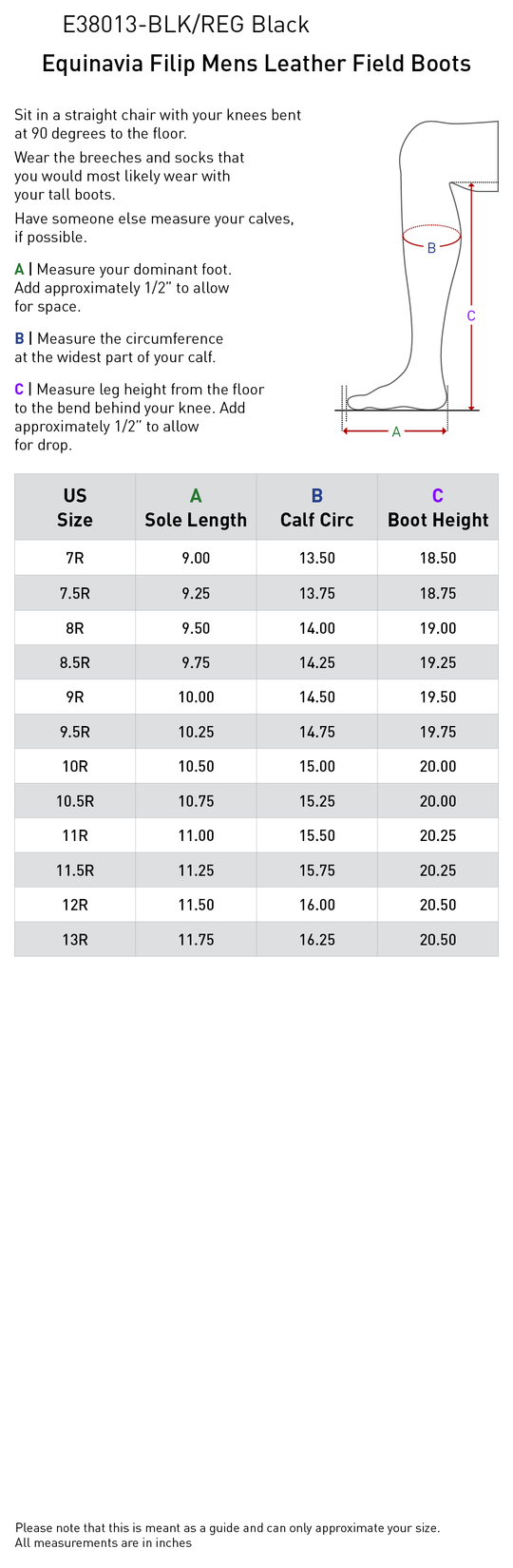 Size chart: Field Boots