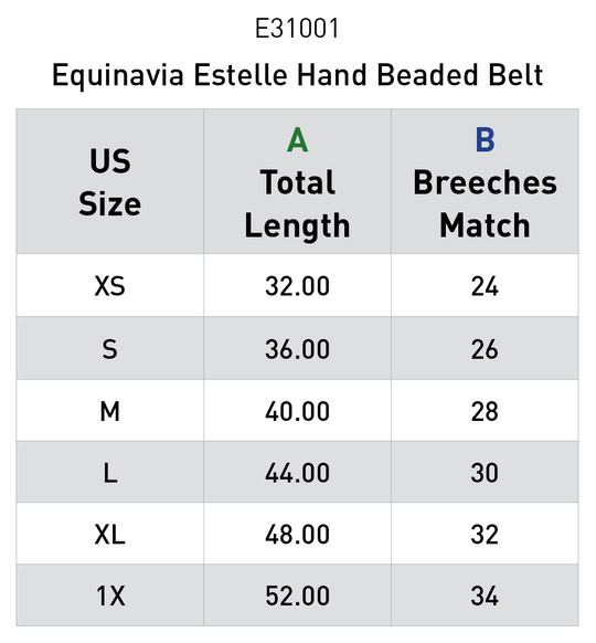 Size chart: Equestrian Belts