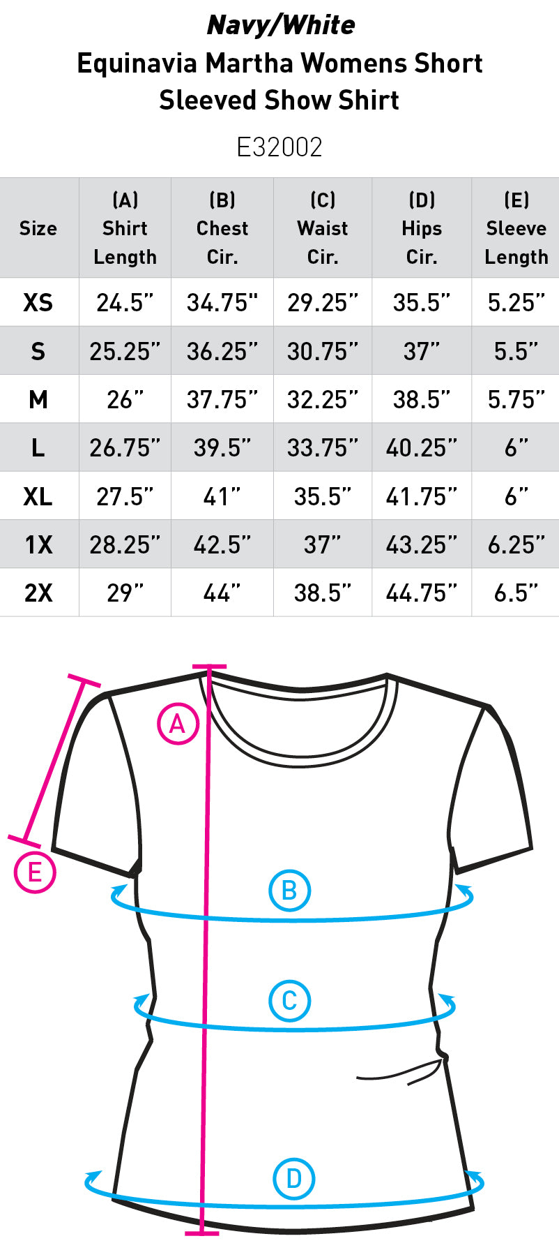 Size chart: English Show Shirts
