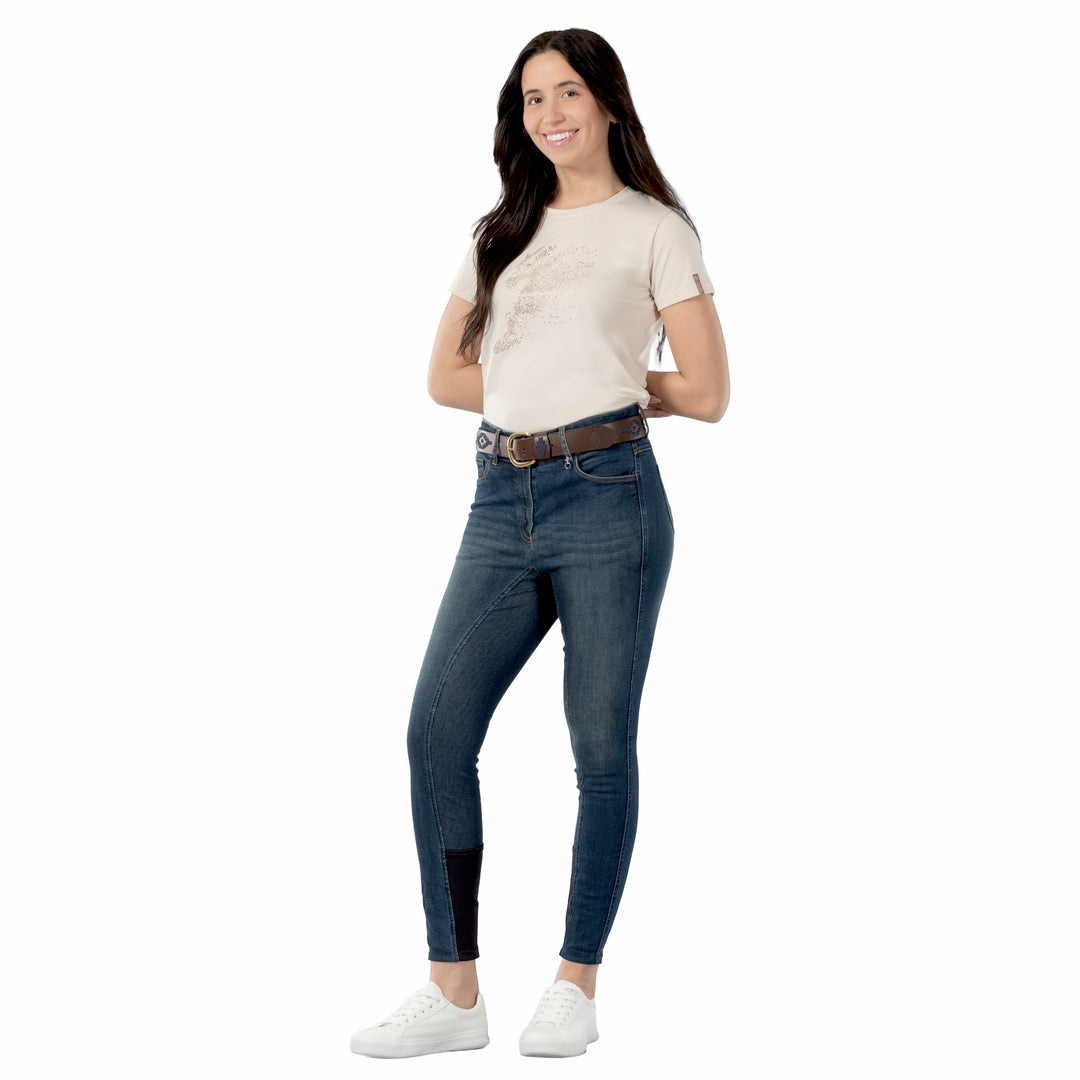 Horze Kaia Womens High Waist Denim Silicone Full Seat Breeches image 