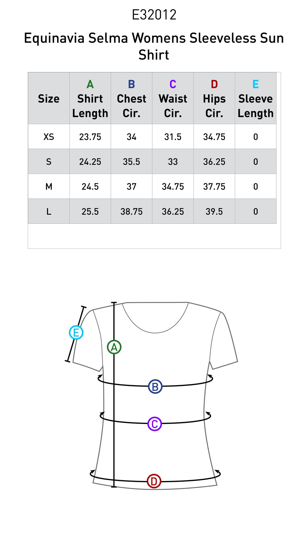 Size chart: Zip Front and Technical Shirts