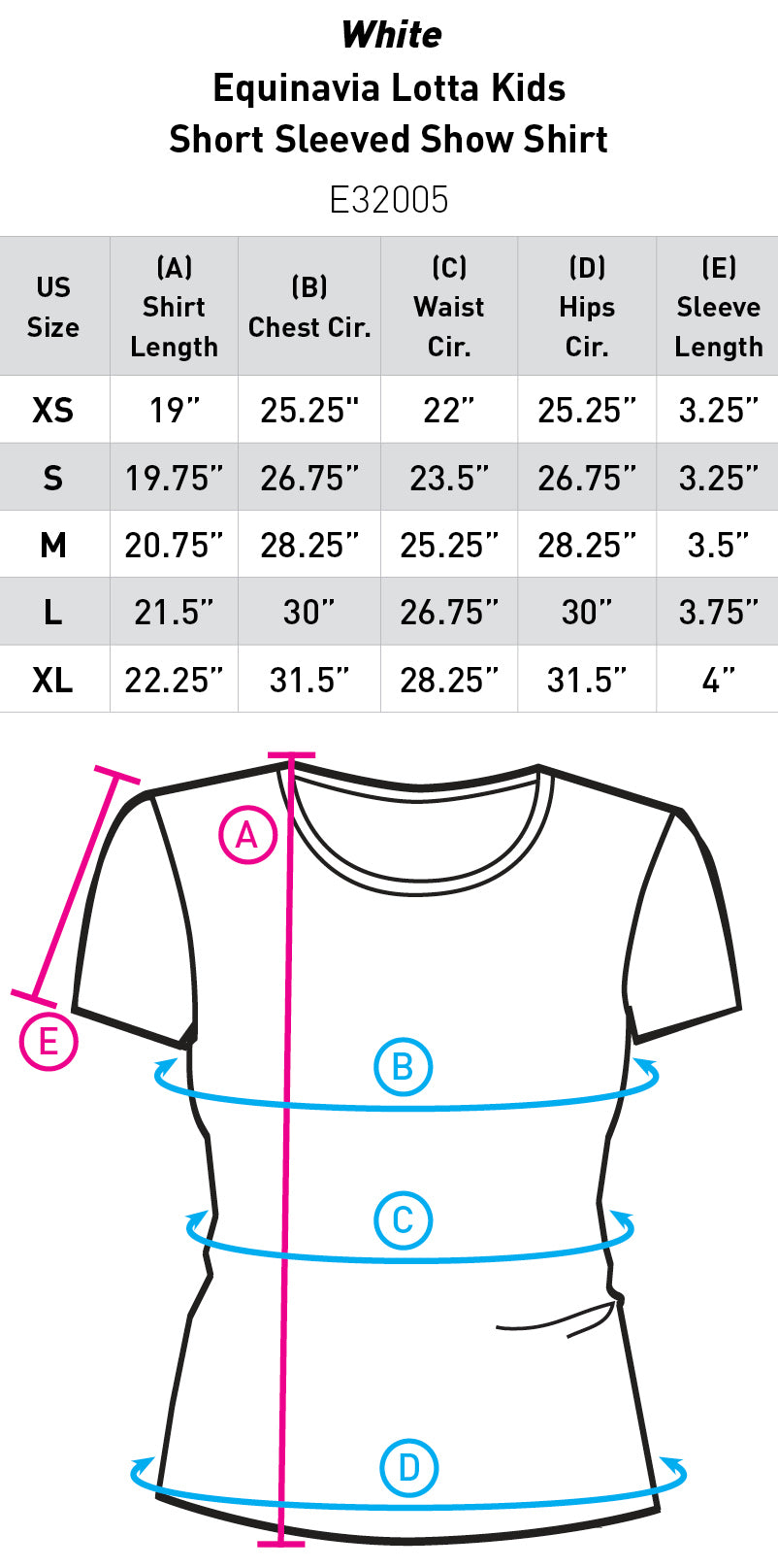 Size chart: English Show Shirts