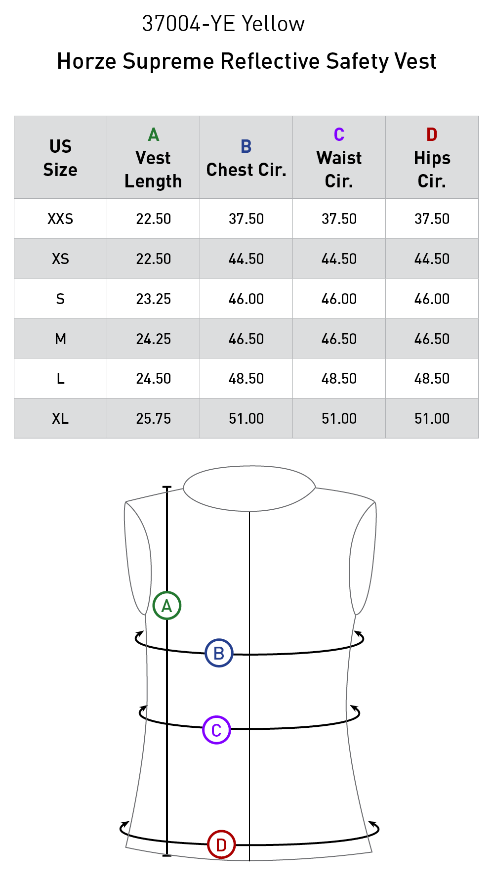 Size chart: Reflective Rider Gear