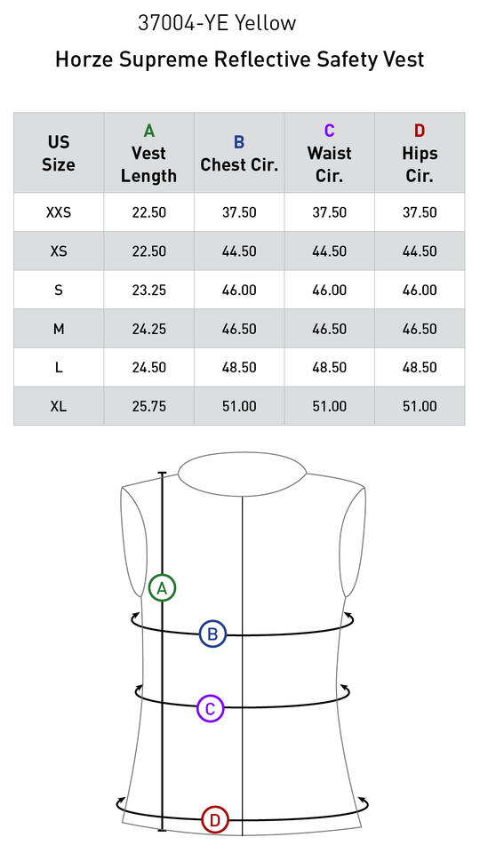 Size chart: Reflective Rider Gear