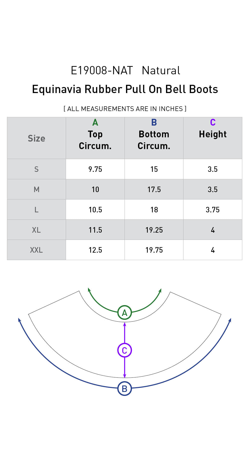 Size chart: Bell Boots