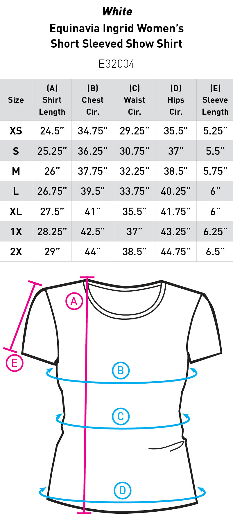 Size chart: English Show Shirts