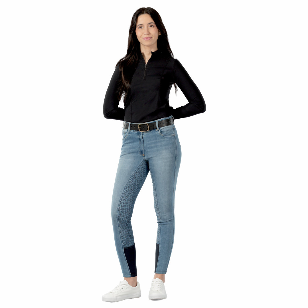 Horze Kaia Womens High Waist Denim Silicone Full Seat Breeches image 