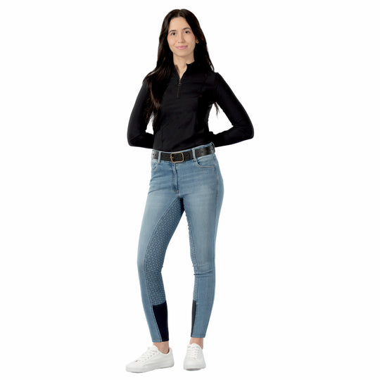 Horze Kaia Womens High Waist Denim Silicone Full Seat Breeches image 