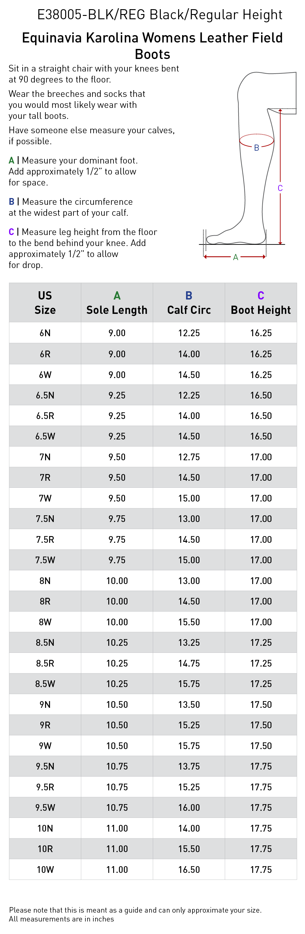 Size chart: Field Boots
