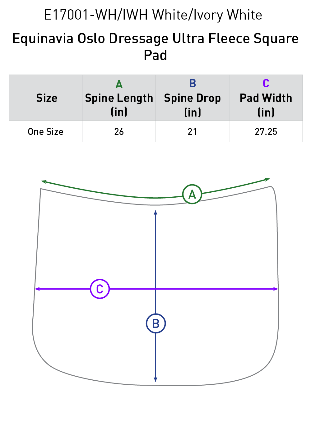 Size chart: Square Dressage Saddle Pads