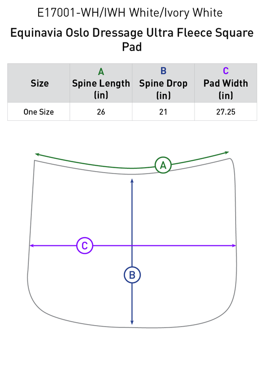 Size chart: Square Dressage Saddle Pads