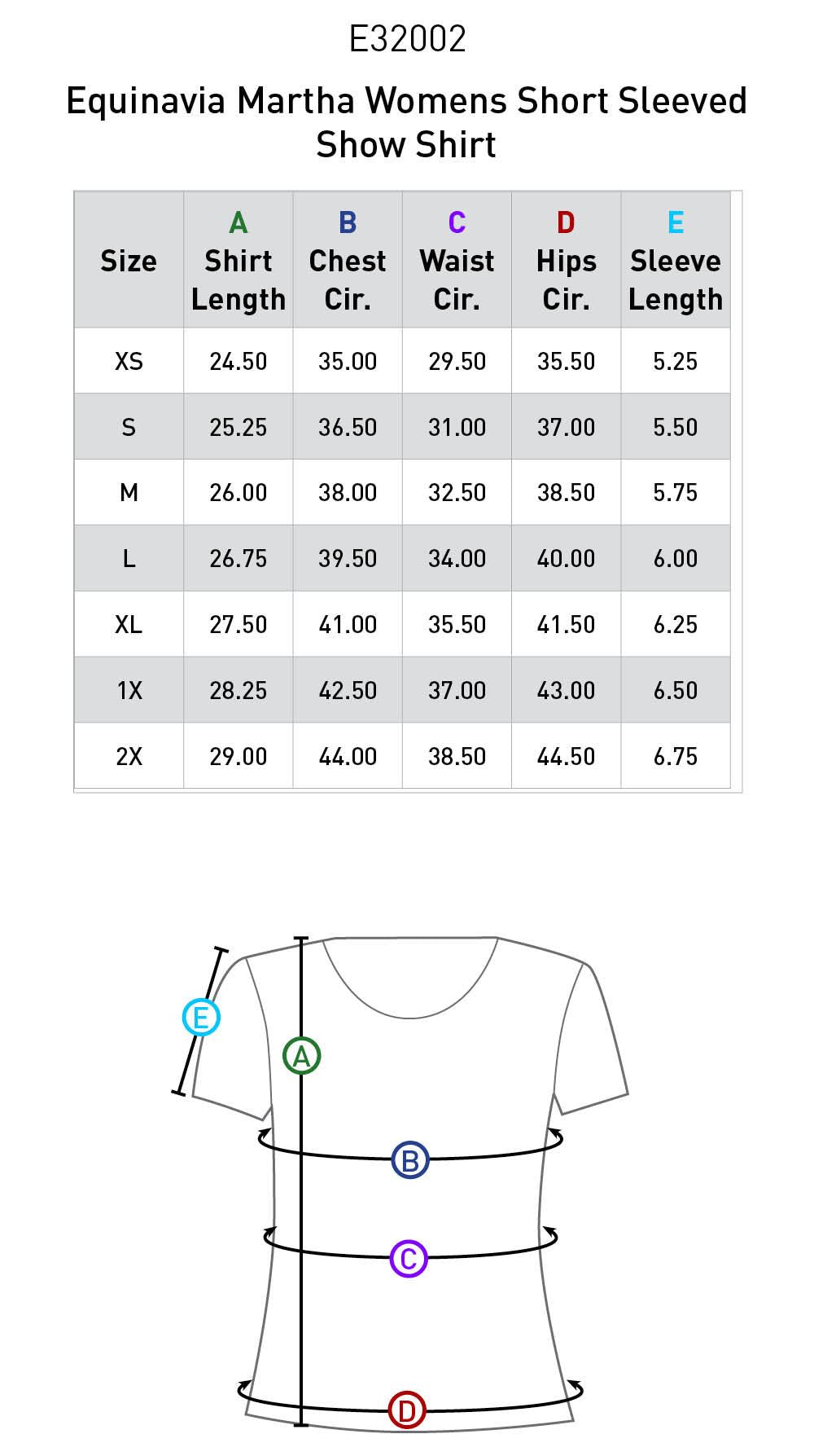 Size chart: English Show Shirts