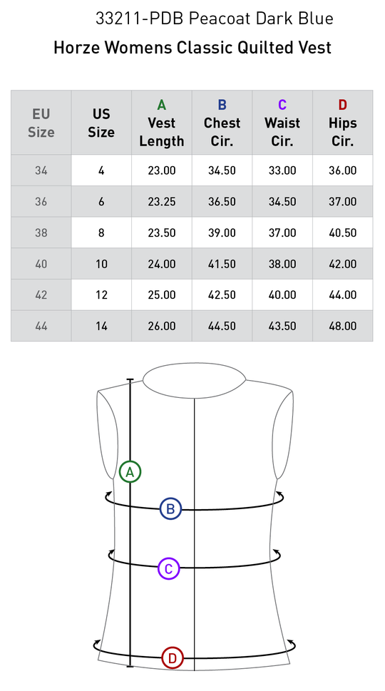 Size chart: Vests