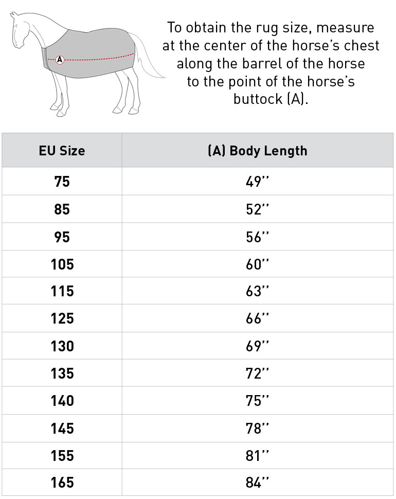 Size chart: Turnout Blankets