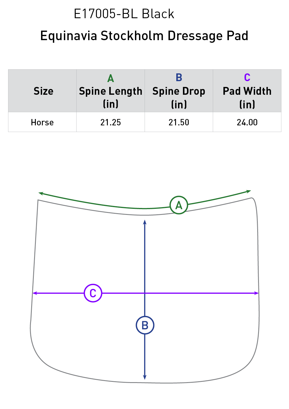 Size chart: Square Dressage Saddle Pads