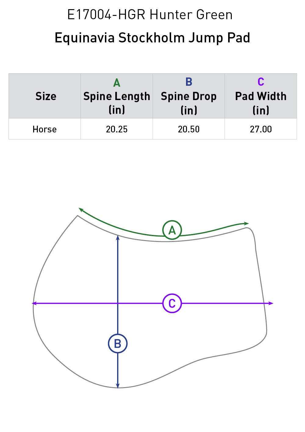 Size chart: Square All Purpose Saddle Pads