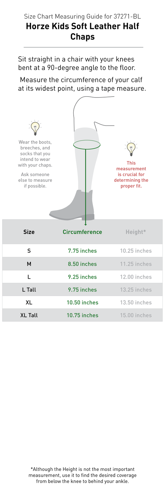 Size chart: Half Chaps