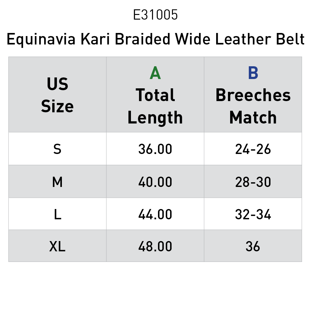 Size chart: Equestrian Belts