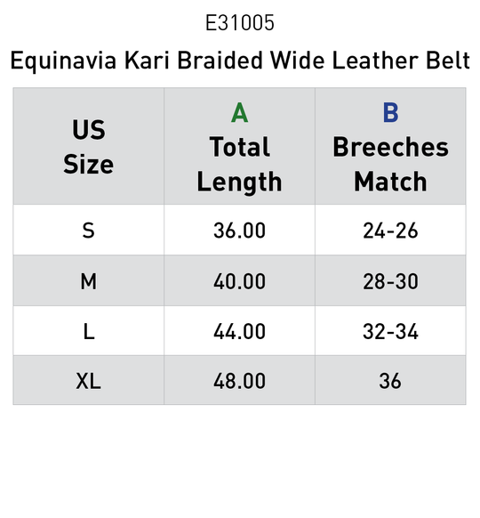Size chart: Equestrian Belts